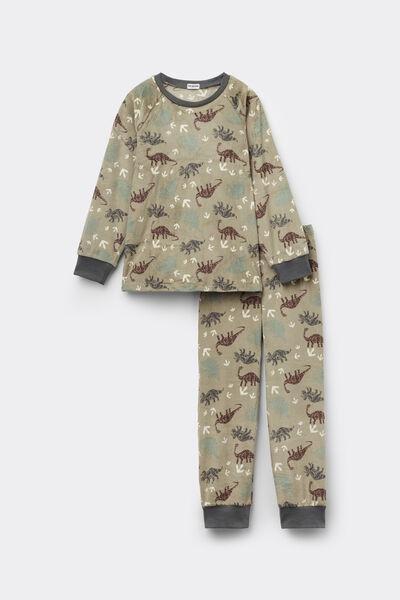 Green Dinosaur Print Fleece Pyjama Set, Kids Boys, 5701_029Z, medium