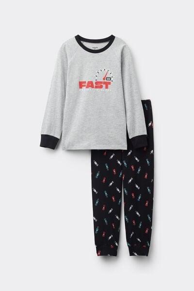Grey Fast Print Cotton Pyjama Set, Kids Boys, 5701_256Z, large image number 0