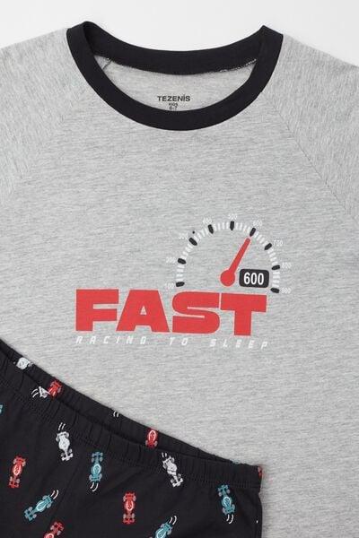 Grey Fast Print Cotton Pyjama Set, Kids Boys, 5701_256Z, large image number 1