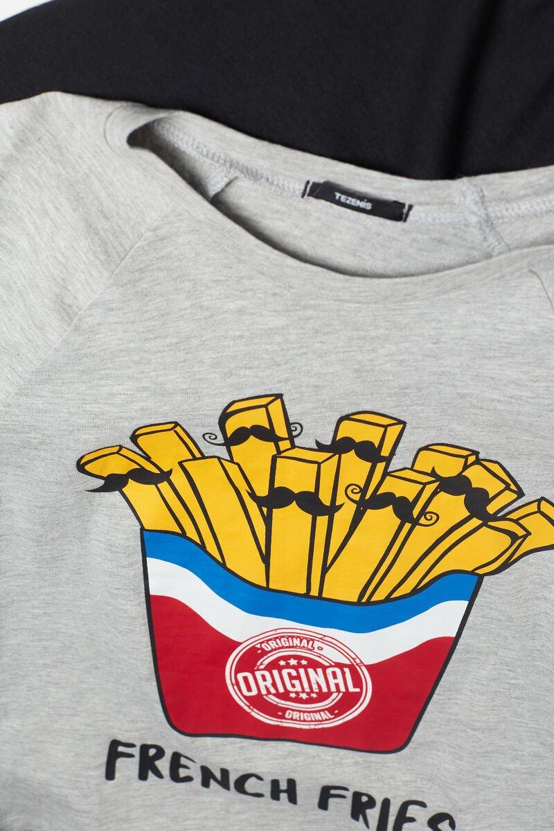 Grey French Fries Print Long Cotton Pyjamas, Kids Boys, 5701_544U, large image number 1