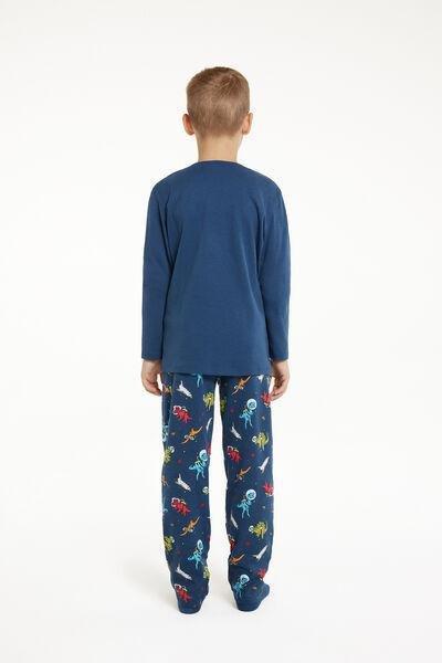 Blue Long Dinosaur Print Pyjamas, Kids Boys, , large image number 2