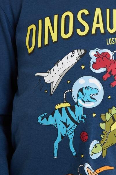 Blue Long Dinosaur Print Pyjamas, Kids Boys, , large image number 3