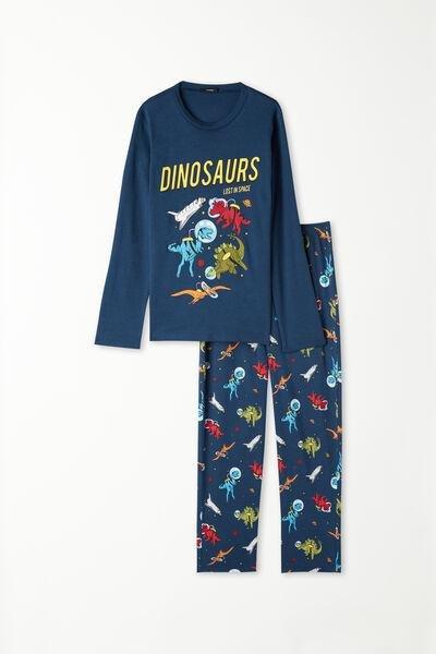 Blue Long Dinosaur Print Pyjamas, Kids Boys, , large image number 4