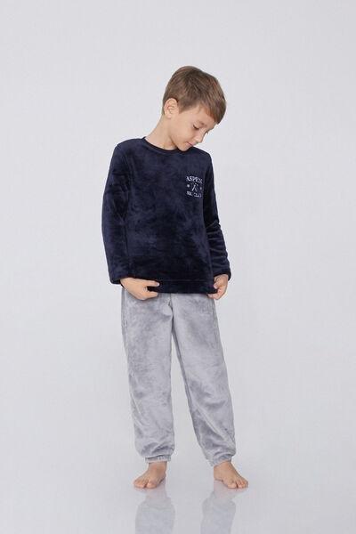 Blue Aspen Long Fleece Pyjamas Set, Kids Boys, 5701_216Y, large image number 0