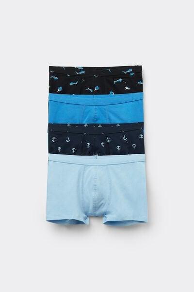 Blue / Navy Printed Cotton Boxers, Set Of 4, Kids Boys, 5701_499Y, large image number 0