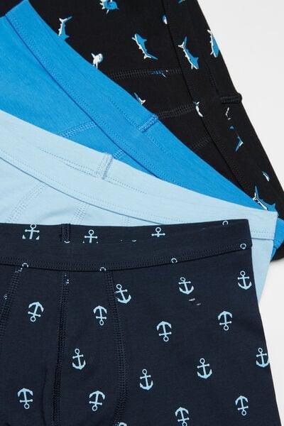 Blue / Navy Printed Cotton Boxers, Set Of 4, Kids Boys, 5701_499Y, large image number 1