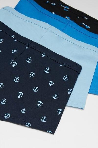 Blue / Navy Printed Cotton Boxers, Set Of 4, Kids Boys, 5701_499Y, large image number 2