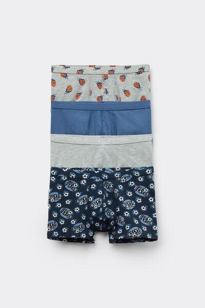 Black / Grey Printed Cotton Boxers, Set Of 4, Kids Boys, 5701_621Y, large image number 0