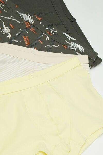 Green / Cream Printed Cotton Boxers, Set Of 4, Kids Boys, 5701_622Y, large image number 0