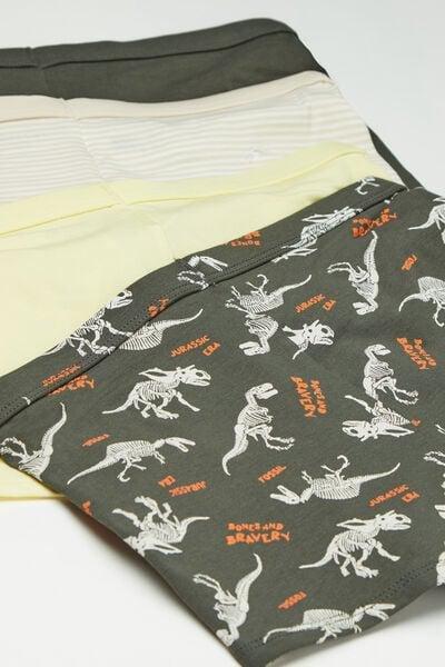 Green / Cream Printed Cotton Boxers, Set Of 4, Kids Boys, 5701_622Y, large image number 1