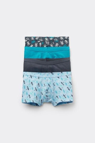 Grey / Blue Printed Cotton Boxers, Set Of 4, Kids Boys, 5701_703Y, large image number 0