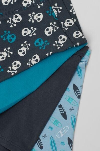 Grey / Blue Printed Cotton Boxers, Set Of 4, Kids Boys, 5701_703Y, large image number 1