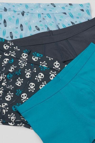 Grey / Blue Printed Cotton Boxers, Set Of 4, Kids Boys, 5701_703Y, large image number 2