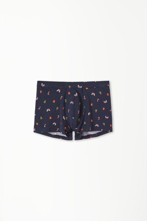 Navy Printed Cotton Boxers, Kids Boys, , large image number 0