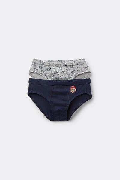 Navy / Grey Super Mario Print Cotton Briefs, Set Of 2, Kids Boys, 5701_834Y, medium