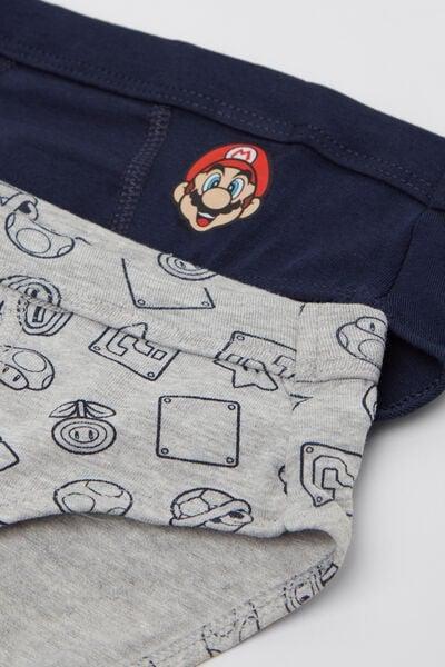 Navy / Grey Super Mario Print Cotton Briefs, Set Of 2, Kids Boys, 5701_834Y, large image number 1
