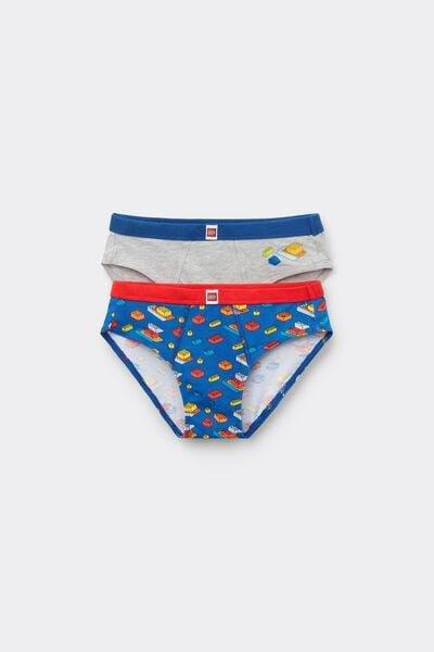 Blue / Grey Lego Print Cotton Briefs, Set Of 2, Kids Boys, 5701_832Y, medium