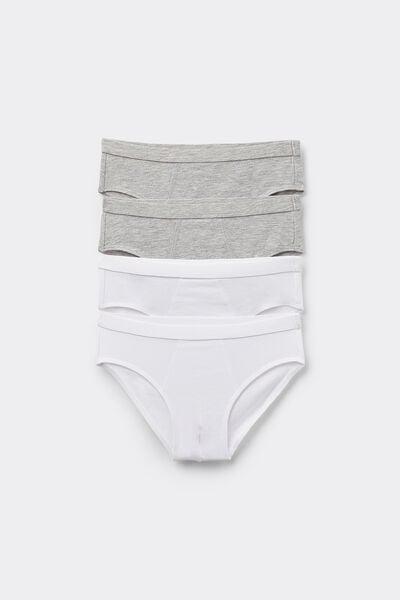 White / Grey Basic Cotton Briefs, Set Of 4, Kids Boys, 5701_700Y, large image number 0