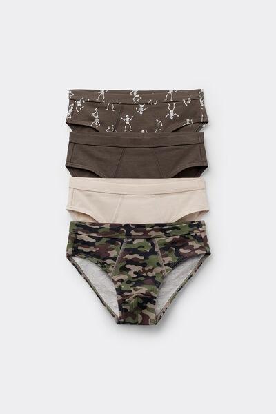 Brown /Beige Printed Cotton Briefs, Set Of 4, Kids Boys, 5701_391Z, large image number 0