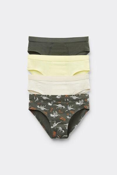 Green Safari Dinosaur Printed Cotton Briefs, Set Of 4, Kids Boys, 5701_622Y, large image number 0