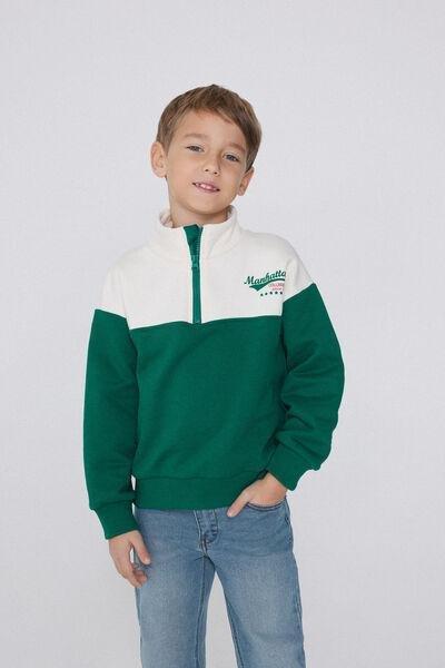 Green High-Neck Sweatshirt, Kids Boys, 5701_507W, large image number 0