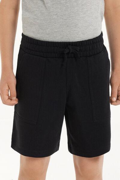 Black Fleeced Shorts, Kids Boys, , large image number 0