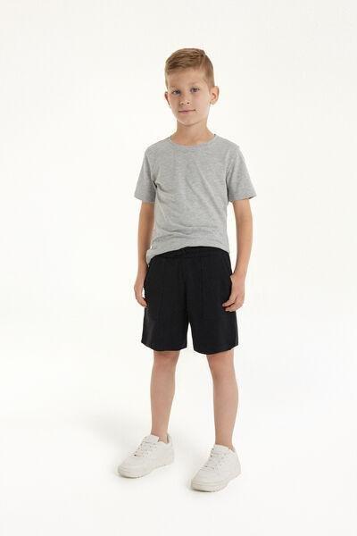 Black Fleeced Shorts, Kids Boys, Black, medium