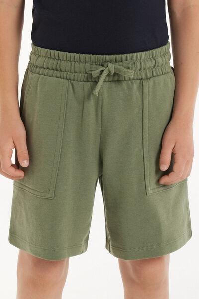 Green Fleeced Solid Shorts, Kids Boys, , medium