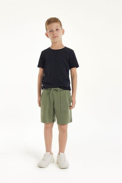 Green Fleeced Solid Shorts, Kids Boys, 5701_580W, medium