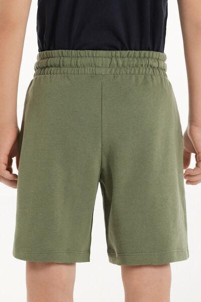 Green Fleeced Solid Shorts, Kids Boys, 5701_580W, medium