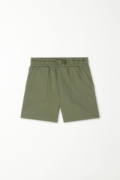 Green Fleeced Solid Shorts, Kids Boys, , large image number 4