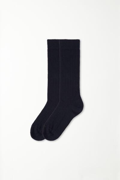 Navy Ribbed Cotton Socks, Kids Boys, Deep Blue, medium