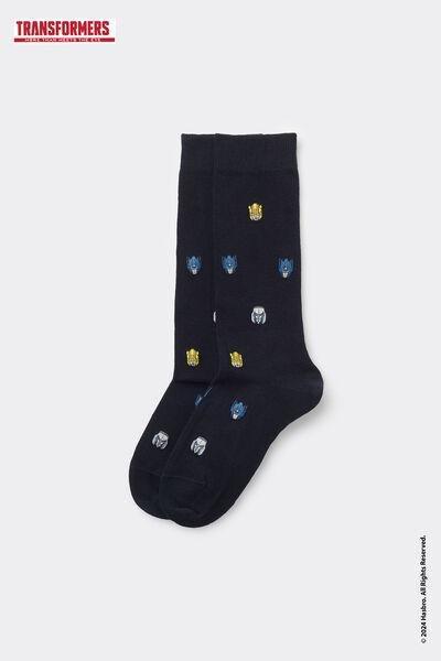 Navy Embroidered Long Socks, Kids Boys, 5701_054Y, large image number 0