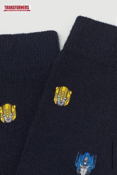 Navy Embroidered Long Socks, Kids Boys, 5701_054Y, large image number 1