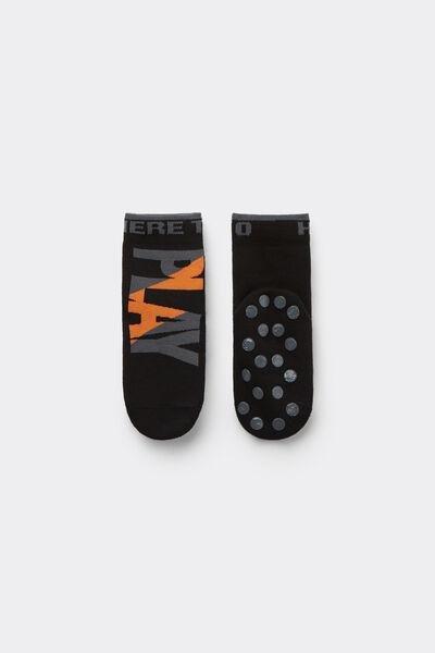Black Short Non-Slip Cotton Socks, Kids Boys, 5701_128Z, large image number 0