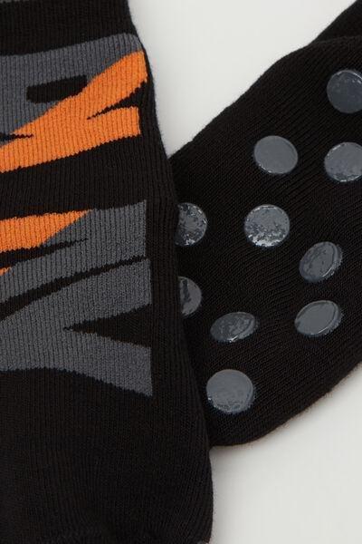 Black Short Non-Slip Cotton Socks, Kids Boys, 5701_128Z, large image number 1