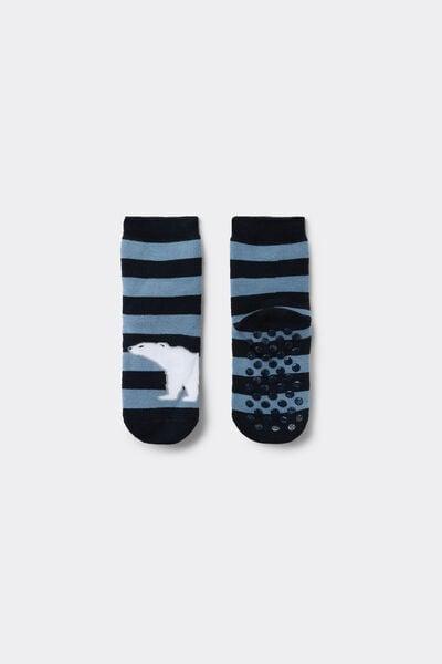 Navy Short Non-Slip Patterned Socks, Kids Boys, 5701_713Z, large image number 0