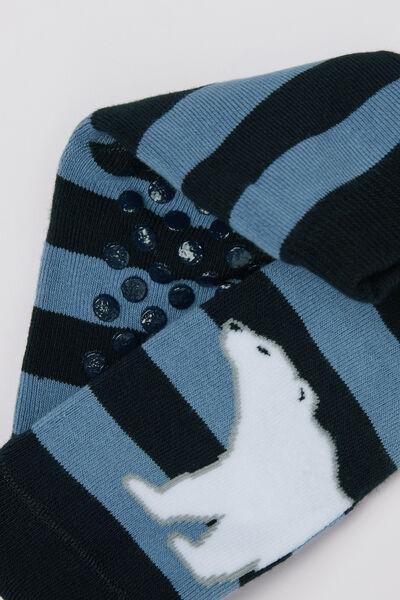 Navy Short Non-Slip Patterned Socks, Kids Boys, 5701_713Z, medium
