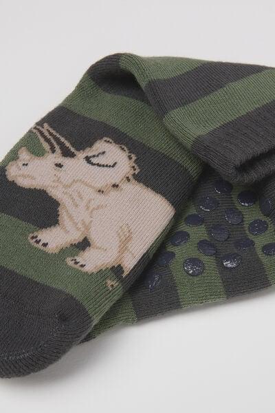 Green Short Non-Slip Patterned Socks, Kids Boys, 5701_714Z, large image number 1