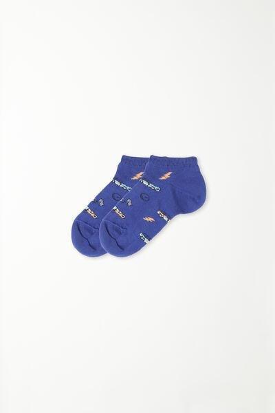 Blue Patterned Cotton Trainer Socks, Kids Unisex, 5701_707W, large image number 0
