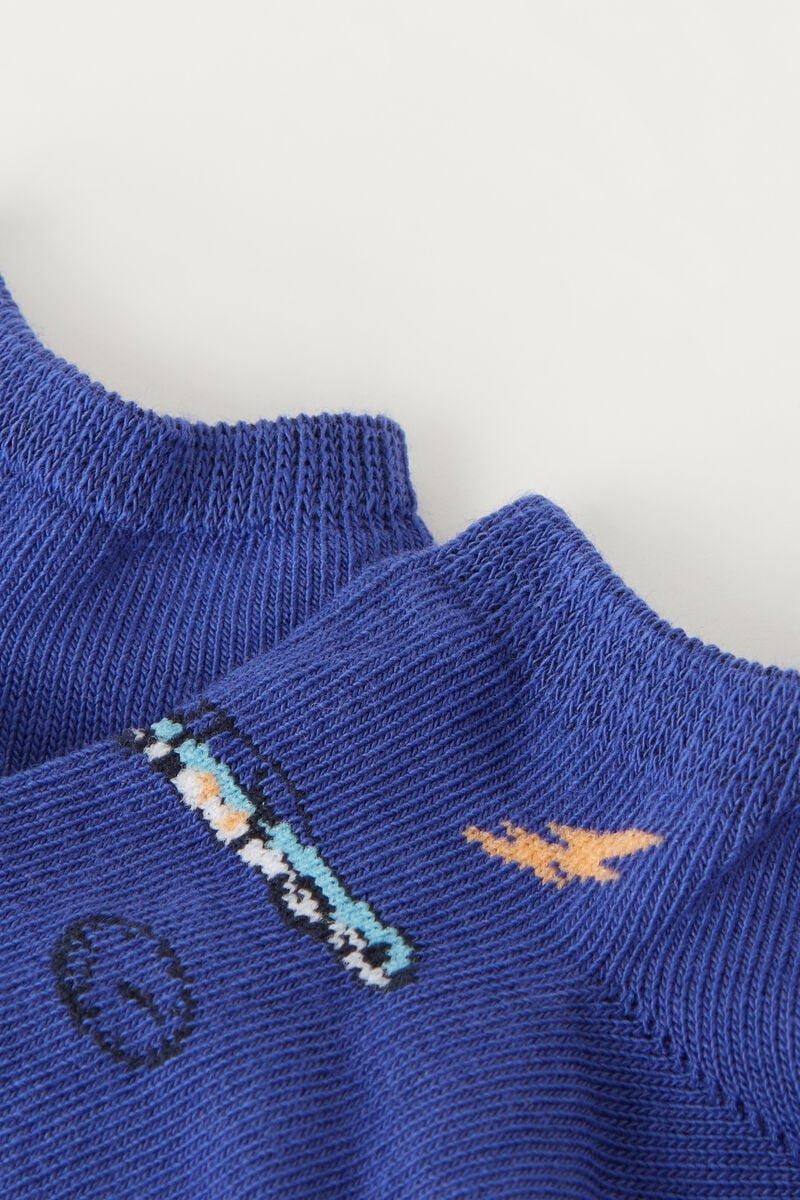 Tezenis - Blue Patterned Cotton Trainer Socks, Kids Boys