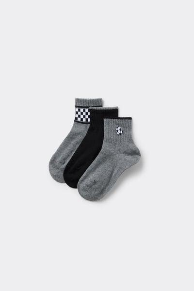 Grey / Navy Short Cotton Socks, Set Of 3 , Kids Boys, 5701_085Z, large image number 0