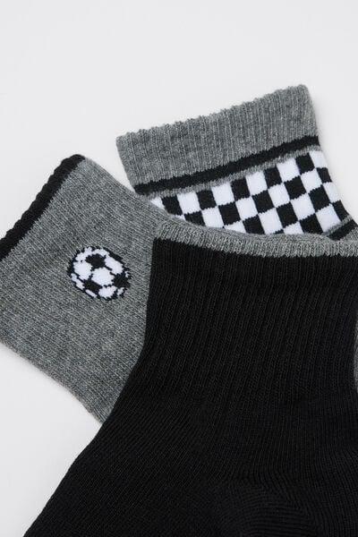 Grey / Navy Short Cotton Socks, Set Of 3 , Kids Boys, 5701_085Z, large image number 1