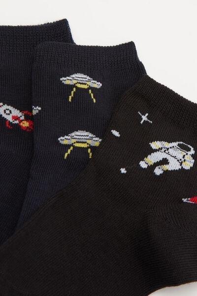 Black / Navy Short Patterned Hem less Cotton Socks, Set Of 3, Kids Boys, 5701_131Z, large image number 0
