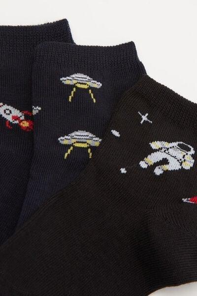 Black / Navy Short Patterned Hem less Cotton Socks, Set Of 3, Kids Boys, 5701_131Z, large image number 1