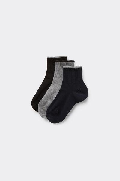 Black / Navy / Grey Short Patterned Hem less Cotton Socks, Set Of 3, Kids Boys, 5701_137Z, large image number 0