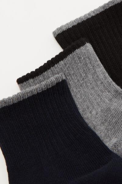 Black / Navy / Grey Short Patterned Hem less Cotton Socks, Set Of 3, Kids Boys, 5701_137Z, medium