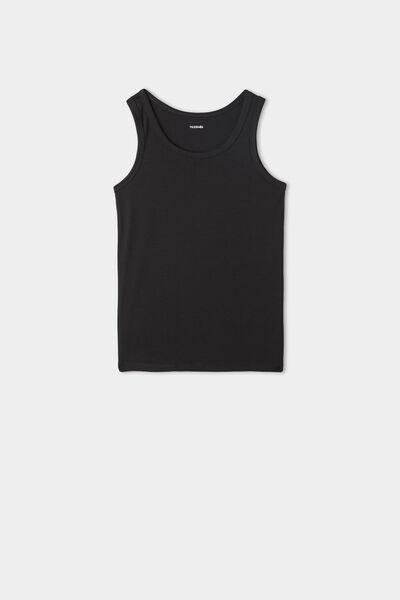 Black Cotton Tank Top, Kids Unisex, , large image number 0