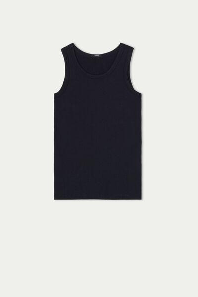 Blue Wide-Strap Thermal Cotton Vest Top, Deep Blue, large image number 0