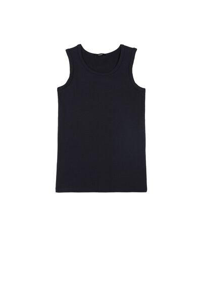 Blue Wide-Strap Thermal Cotton Vest Top, , large image number 2